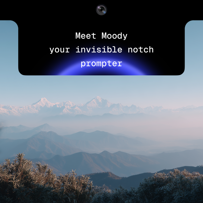 Moody prompter running in the notch of a MacBook